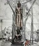 Les deux Bouddha au Laos by André Maire, 1954, Fusain et pastel signé et daté en bas à gauche, sold Oct 2022