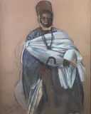 Portrait de Sénégalais aux lunettes et parapluie by Roger R. Nivelt, 1929, Pastel et fusain sur papier bistre signé, sold Oct 2022