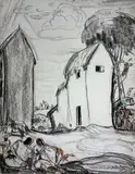 Un village malgache by André Maire, 1959, Fusain et pastel signé et daté en bas à gauche, sold Oct 2022