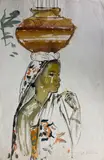 Femme de Madagascar portant une jarre by Élisabeth Faure, Aquarelle signée en bas à droite, sold Oct 2022