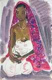 Femme de Madagascar au voile et buste nu by Élisabeth Faure, Aquarelle signée en bas à droite, sold Oct 2022