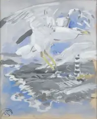 La mouette by Mathurin Méheut, Gouache monogrammée en bas à gauche, sold Oct 2022