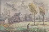 Coup de vent à la campagne by Paul-Émile Pissarro, Aquarelle signée en bas à gauche, sold Oct 2022