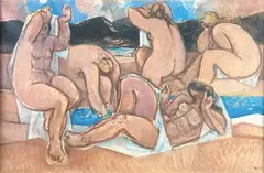 Les baigneuses by Georges Dayez, Gouache sur papier signé en bas à droite, sold Oct 2022