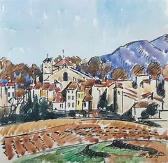 Village de Provence by Roger Grillon, 1922, Aquarelle signée et datée en bas à droite, sold Oct 2022