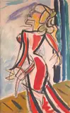 Femme en robe rouge by Louis Latapie, Gouache et pastel signé en bas à gauche, sold Oct 2022