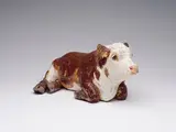 Laying Down Cow by Joseph Hector Yvon Fafard, 1978, glazed ceramic sculpture with acrylic paint, sold Feb 2025