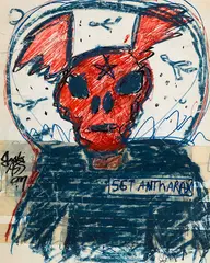 Bunny in Space by John Scott, 2013, mixed media on paper, sold Feb 2025