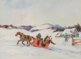New Year's Joke on the Toll-Keeper by Paul Archibald Octave Caron, 1937, watercolour on paper, sold Jan 2025