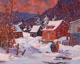 Début de tempête (Heavy Snow in the Laurentides) by Claude Langevin, oil on canvas, sold Jan 2025