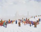 Horse-drawn Carriages by John Douglas Lawley, oil on canvas, sold Jan 2025