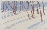 The Red River in Winter by Walter J. Phillips, colour woodcut on paper, sold Jan 2025