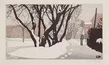 Our Street by Walter J. Phillips, colour woodcut on paper, sold Jan 2025