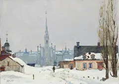 Church at Lévis, PQ by Robert Pilot, 1925, oil on board, sold Jan 2025