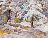 Sous-bois, neige by Armand Tatossian, oil on canvas, sold Jan 2025