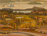 Autumn Landscape, N.W.T. / Lakeshore by A. Y. Jackson, double-sided oil on board, sold Jan 2025