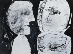 Untitled (Two Figures) by Betty Goodwin, 1966, ink and gouache on paper, sold Jan 2025