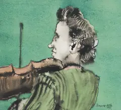 Violin by Maxwell Bennett Bates, 1951, watercolour on paper, sold Jan 2025