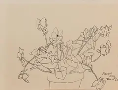 Flower Pot by Maxwell Bennett Bates, ink on paper, sold Jan 2025