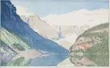 Lake Louise by Walter J. Phillips, colour woodcut on paper, sold Jan 2025