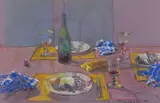 Remains - Dinner with Paella by Joseph Francis Plaskett, 1995, pastel on paper diptych, sold Jan 2025