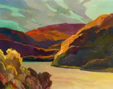 Morning Light, Montreal River, Lake Superior by Joachim George Gauthier, oil on board, sold Jan 2025