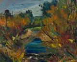 Bend in a River by William Lewy Leroy Stevenson, oil on board, sold Jan 2025