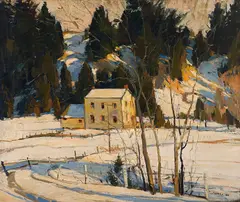 Midwinter Near Woodbridge by Frank Leonard Brooks, 1940, oil on board, sold Dec 2025