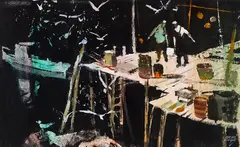 Evening Bait, French Village, Nova Scotia by Adrian Dingle, oil on board, sold Dec 2025