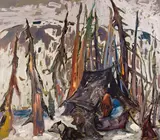Camping Indian Trappers by René Jean Richard, oil on board, sold Dec 2025