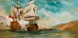 Untitled (Naval Battle) by Kuba Bryzgalski, oil on canvas, sold Dec 2025