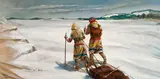 Untitled (Travelling by Snowshoe) by Kuba Bryzgalski, oil on canvas, sold Dec 2025