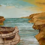 Untitled (Canoes) by Kuba Bryzgalski, oil on canvas, sold Dec 2025