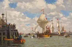 Nonsuch Returns to London, 1669 by Norman Wilkinson, oil on canvas on board, sold Dec 2025