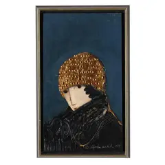 Walking in Winter by Stephen White, Oil and gold leaf on panel, sold Jul 2026