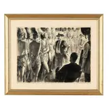 Figures at the Burlesque by Sverre Greblif, Ink wash on paper, sold Jun 2026