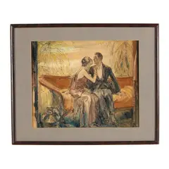 Couple on a Recamier by Henry Patrick Raleigh, Ink and watercolor on paper, sold Jun 2026