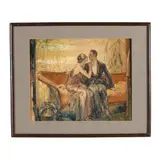 Couple on a Recamier by Henry Patrick Raleigh, Ink and watercolor on paper, sold Jun 2026