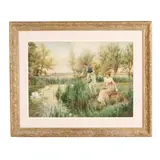 Landscape with Women and Swans by Alfred Augustus Glendening, Jr., Watercolor on paper, sold Jun 2026