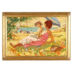 Women Reclining on a Beach by Enzo Russo, Oil on masonite, sold Jun 2026