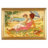 Women Reclining on a Beach by Enzo Russo, Oil on masonite, sold Jun 2026