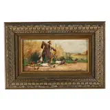 Scarecrow and Hens by F. Von Wessely, Oil on panel, sold Jun 2026