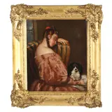 Resting Woman with Spaniel by Philip Hermogenes Calderon, Oil on canvas (lined), sold Jun 2026