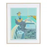 Seated Fisherman, Mending Nets by Claude Howell, Serigraph in colors, sold May 2026