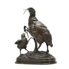 Partridge Feeding Its Young by Ferdinand Pautrot, Patinated bronze, sold May 2026