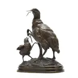 Partridge Feeding Its Young by Ferdinand Pautrot, Patinated bronze, sold May 2026