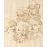 Feuille d’étude avec cinq portraits by Donato Creti, Plume et encre brune, sold Apr 2015