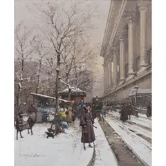 Place de la Madeleine, le marché aux fleurs by Eugène Galien-Laloue, Gouache sur papier, sold Apr 2015
