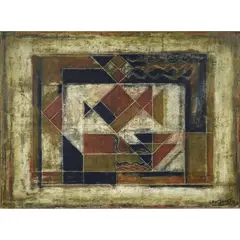 Composition géométrique by Akkitham Narayanan, 1979, Huile sur toile, sold Apr 2015