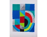 Grand carré rouge - circa 1970 by Sonia Delaunay, Lithographie en couleurs signée et numérotée 5/75, sold Apr 2018